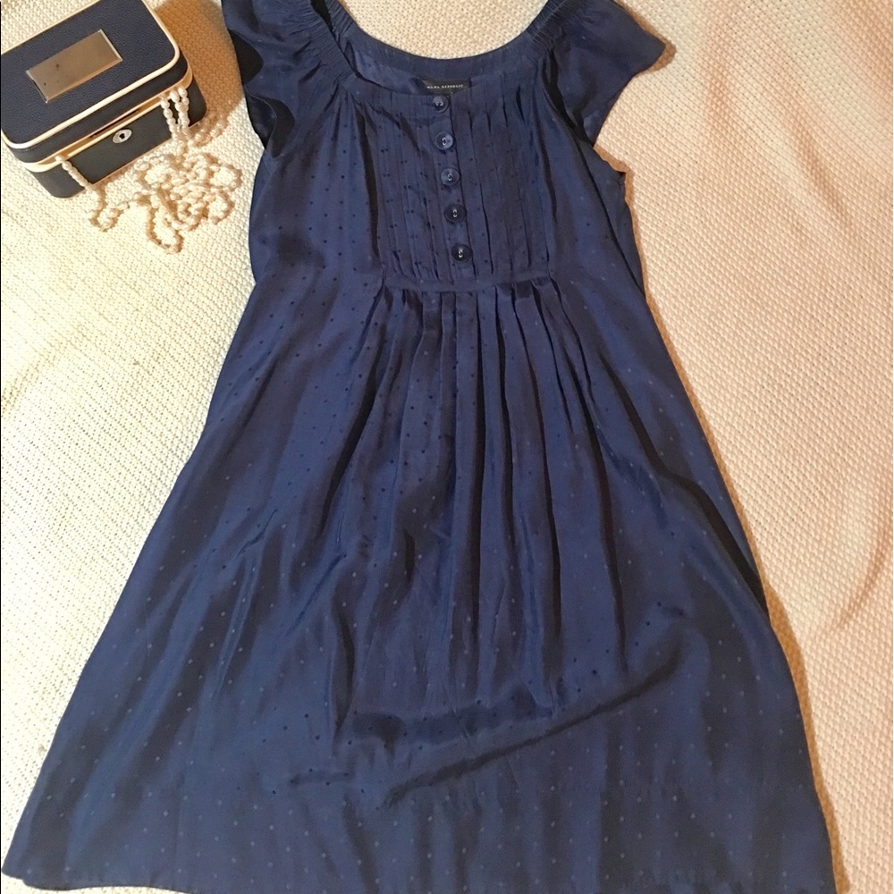 Cap Sleeve Navy Silk Swing Dress