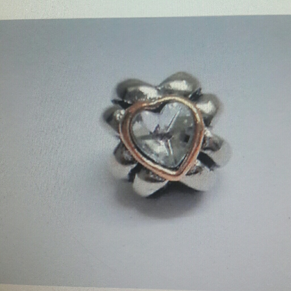 Pugster Charm  Heart Rhinestone Sterling Silver