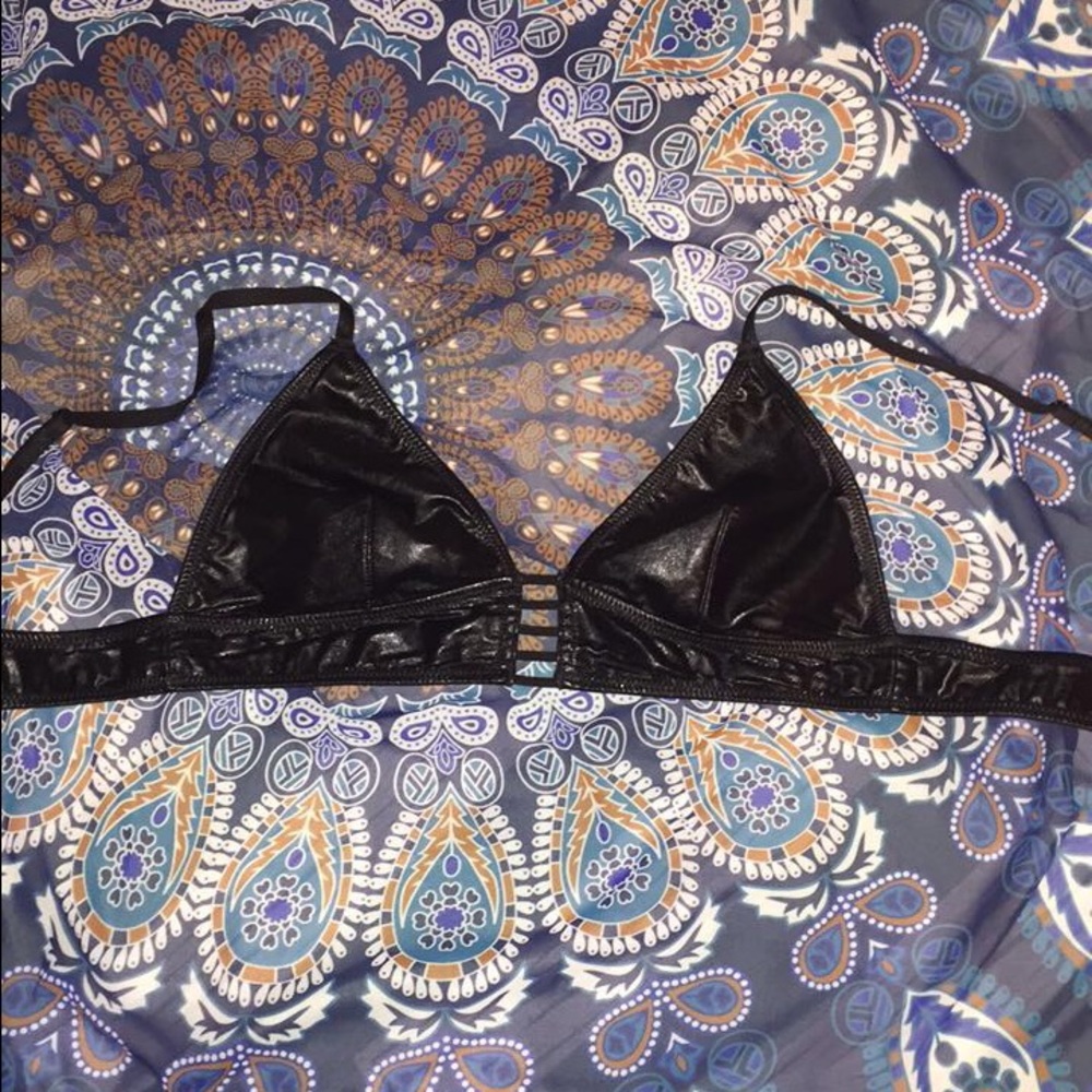 Black faux leather bralette