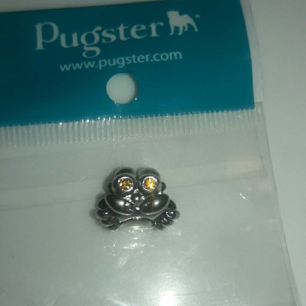 Pugster Charm Crab Rhinestones Yellow Silver Plate