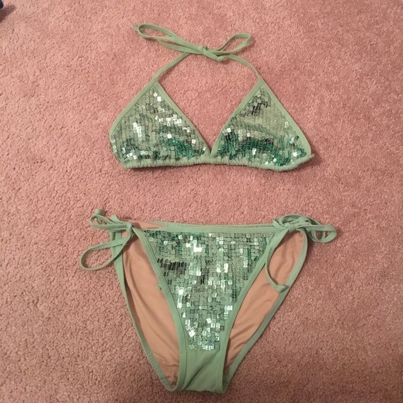 green sequin bikini