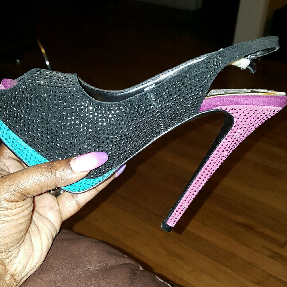 Multi colored peep toe pumps