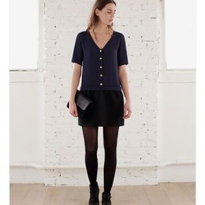 French designer dress black and blue Sezane