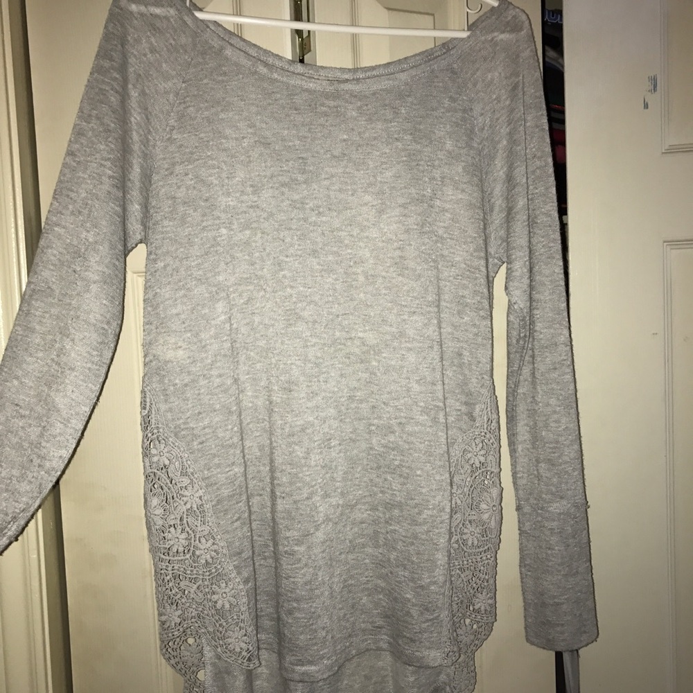 Grey Long sleeve top with lace detailing.