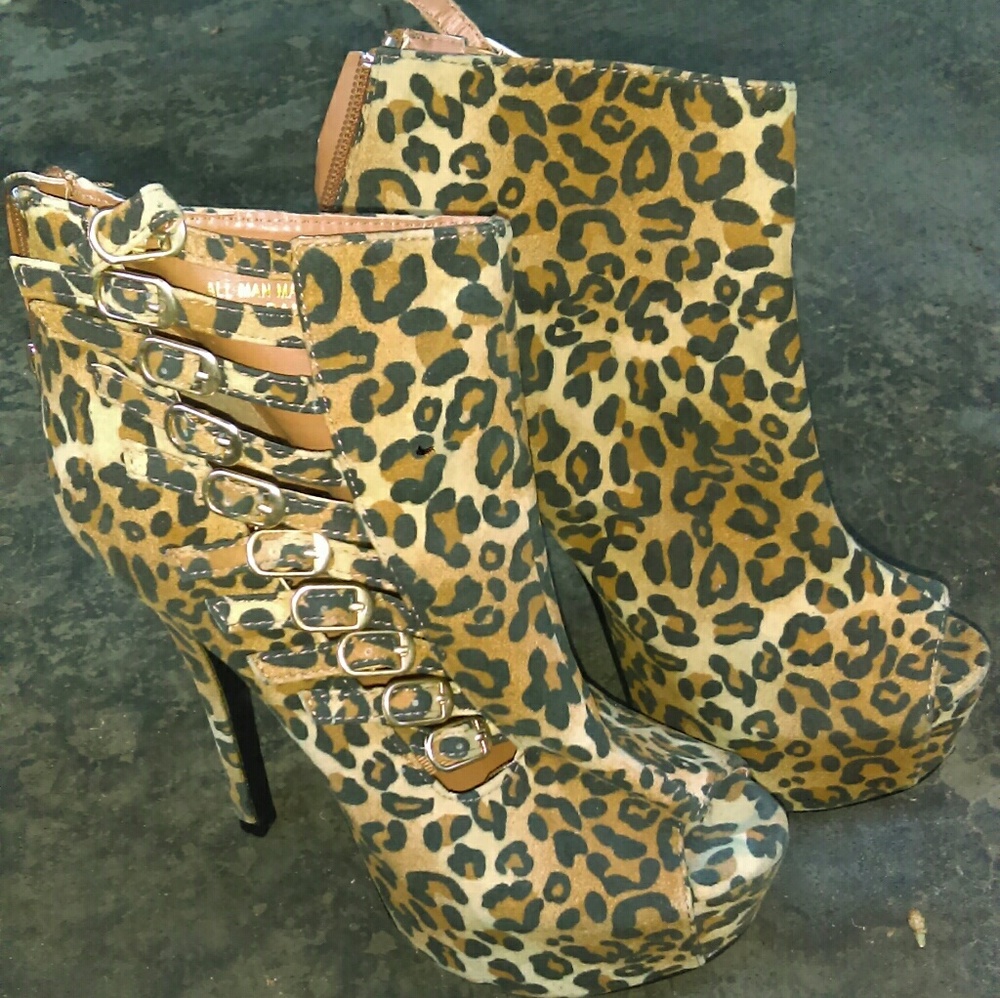 Leopard Print Open-Toe Ankle Boots