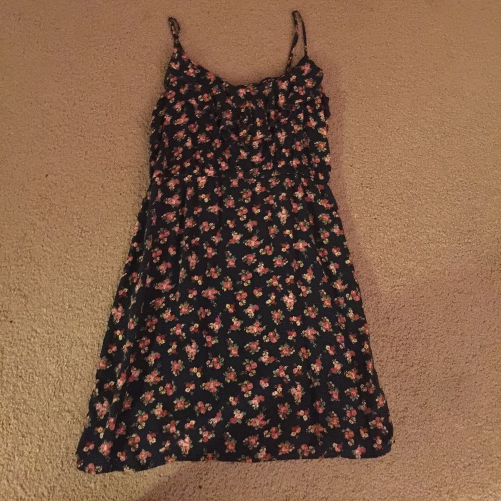 Dark blue floral print sundress