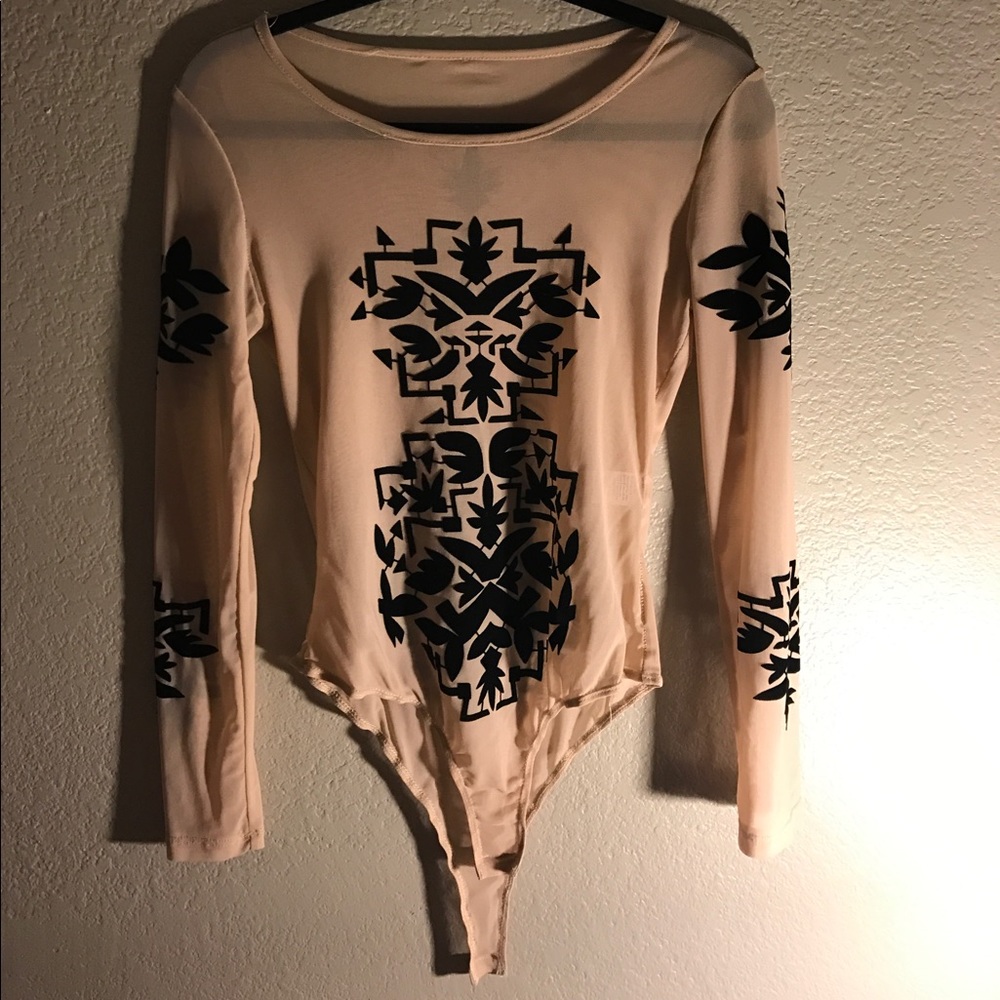 Nude mesh with black design body suit