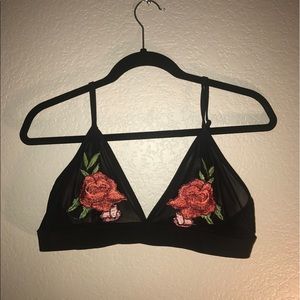 Never worn//  mesh black bralette with rose design
