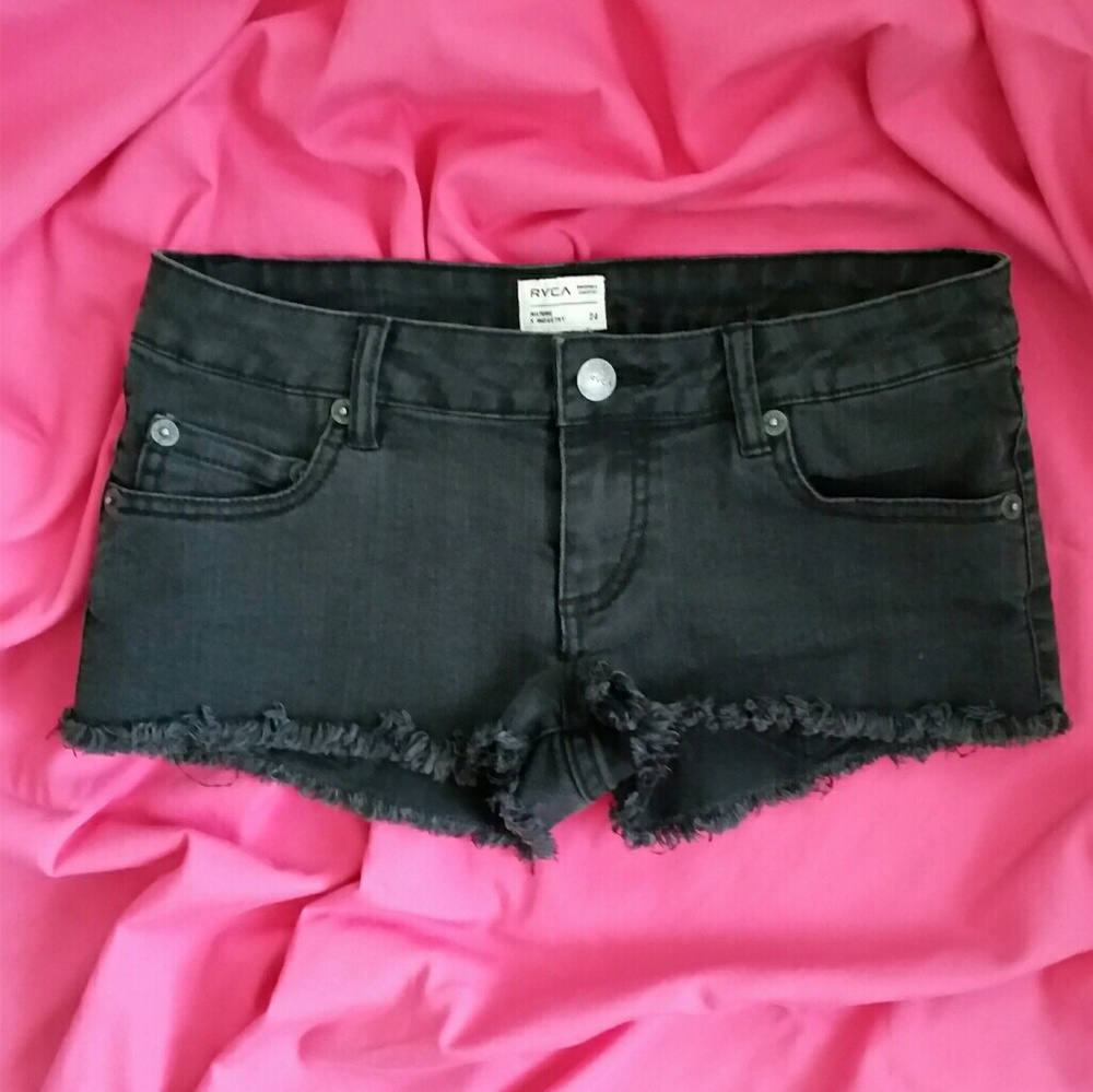 RVCA Nature X Industry distressed black shorts