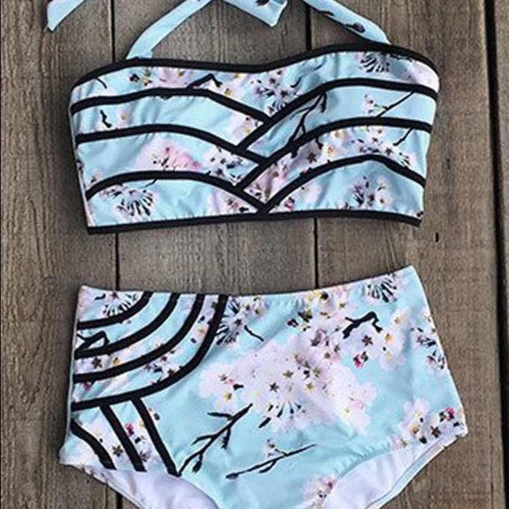 Retro blue cupshe bikini set