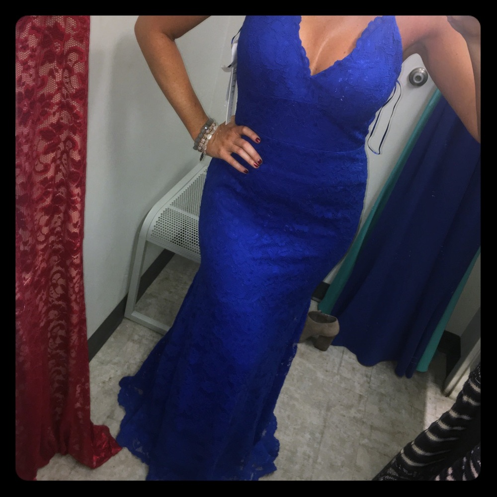Full length blue lace gown