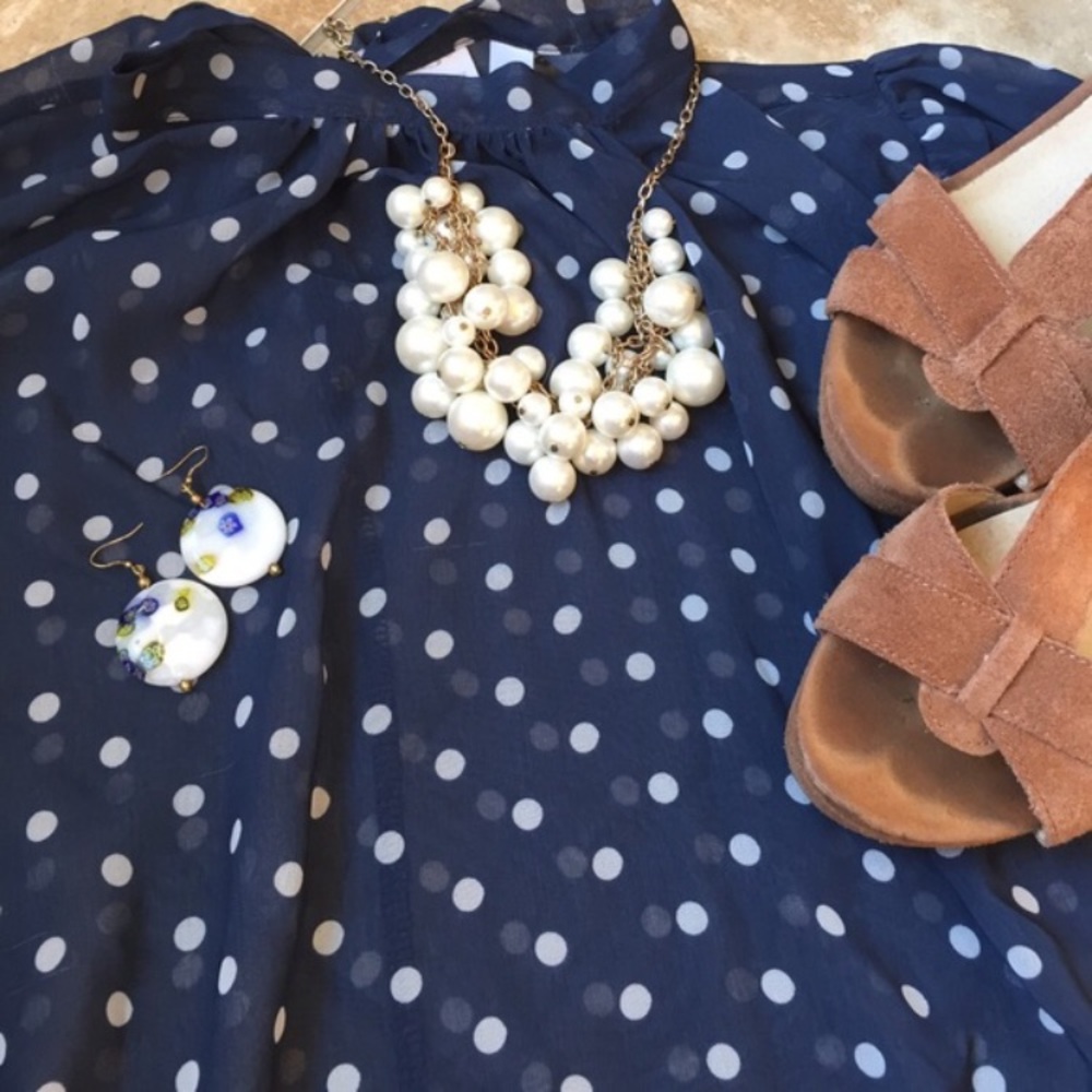 Sheer High Neck Polka Dot Blouse