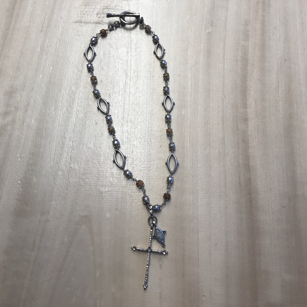 Sterling silver beaded cross necklace, Lucky Brand