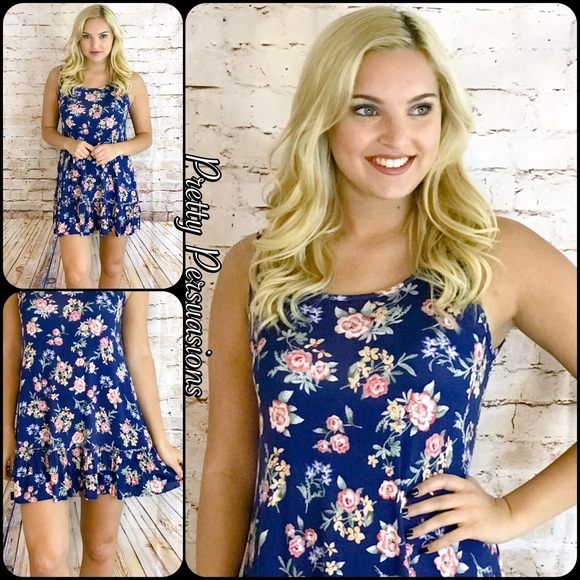 NWT Navy Floral Print Mini Dress Tunic - Picture 4 of 4