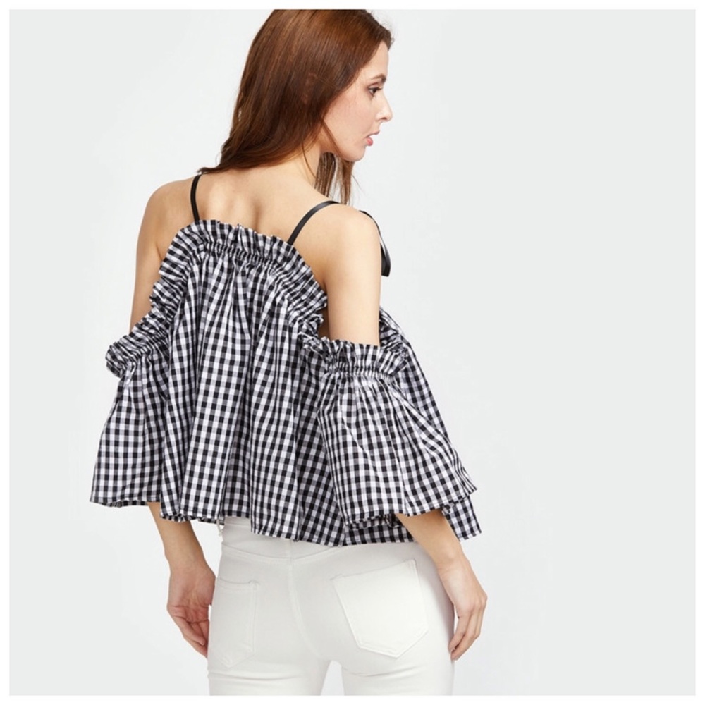 Gingham Check Off The Shoulder Tie Top - Picture 2 of 12