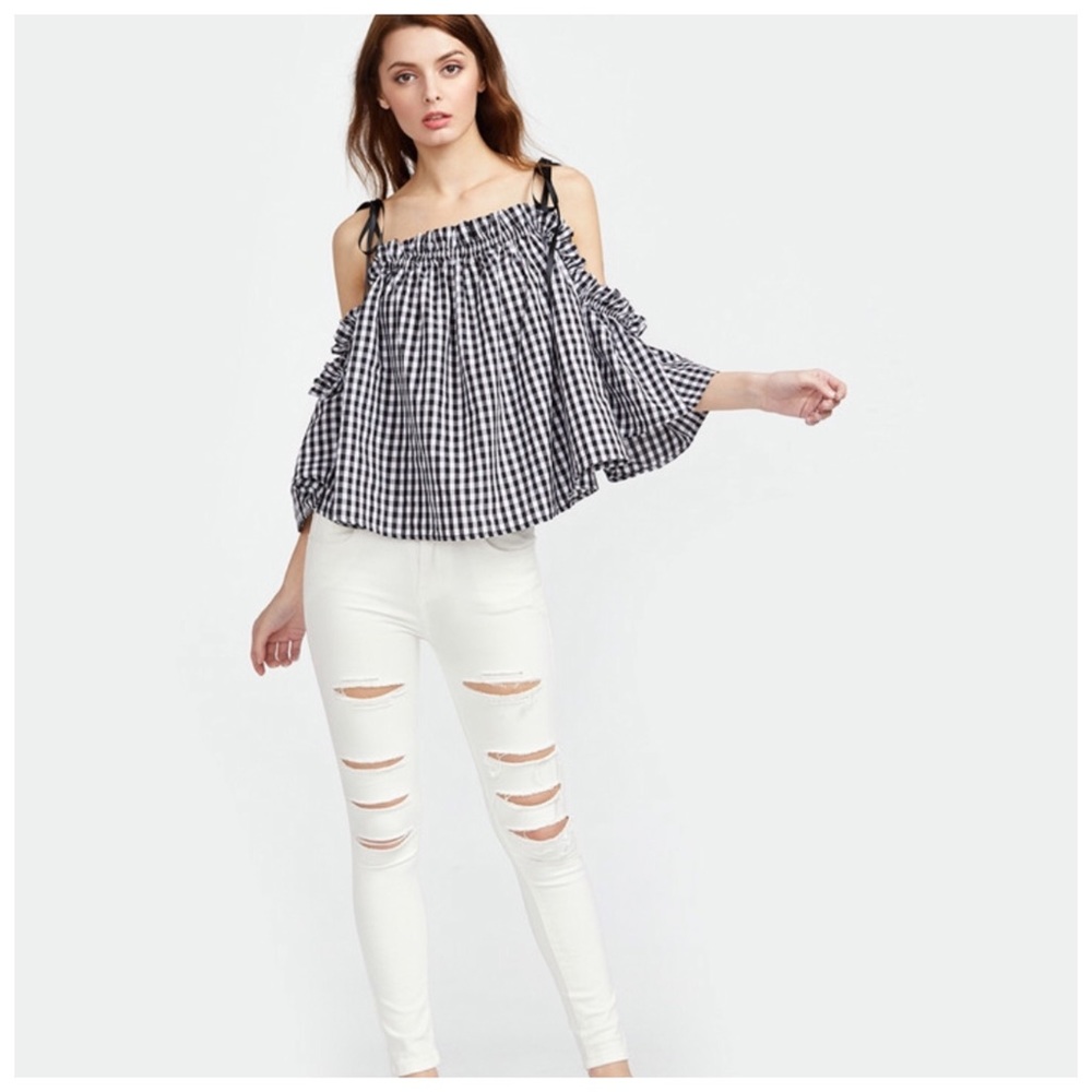 Gingham Check Off The Shoulder Tie Top - Picture 5 of 12