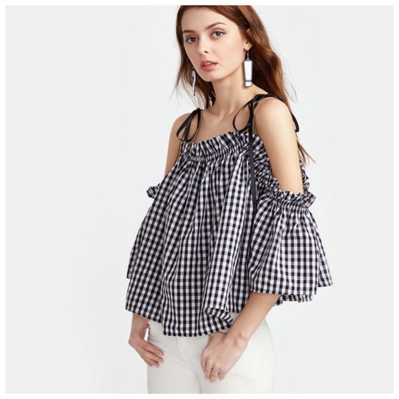 Gingham Check Off The Shoulder Tie Top - Picture 3 of 12