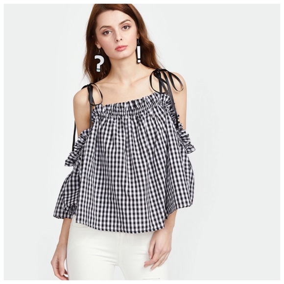 Gingham Check Off The Shoulder Tie Top - Picture 4 of 12