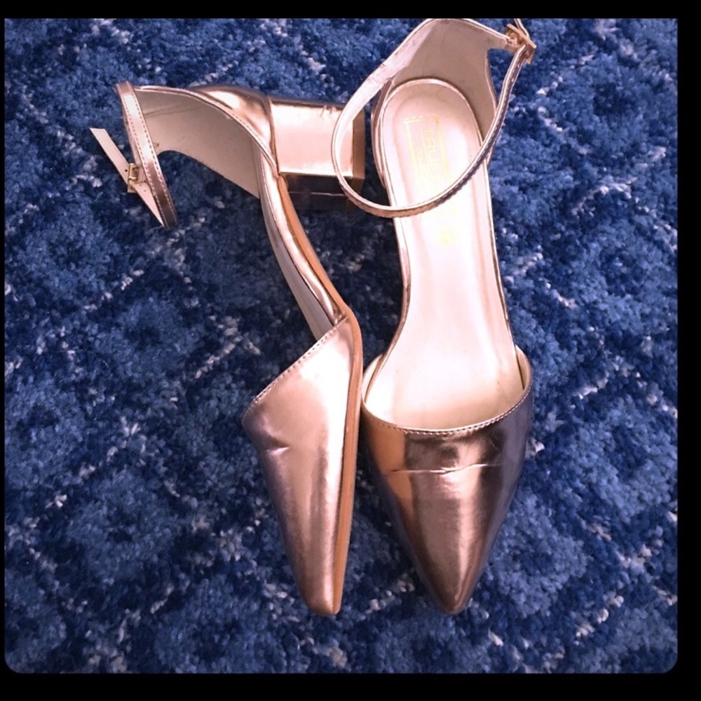 Rose gold block heel shoes
