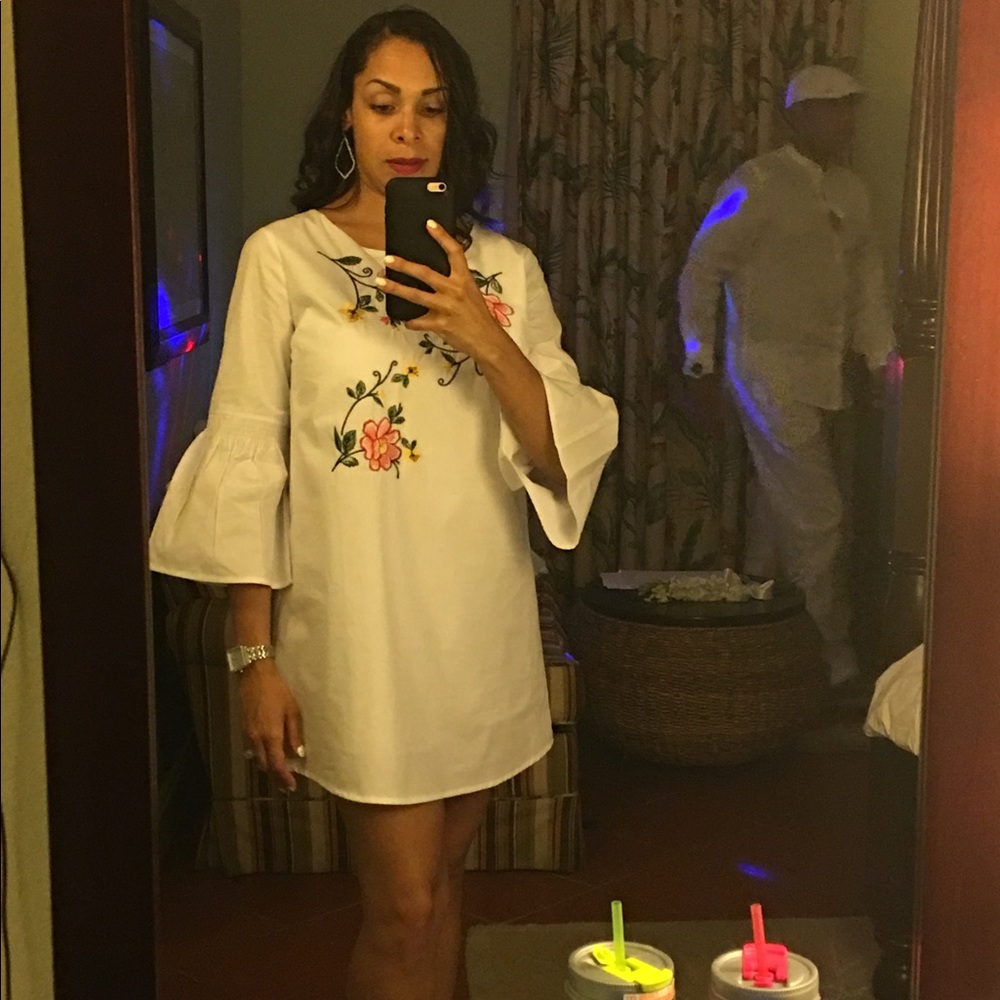 Caribbean White Embroidered Dress