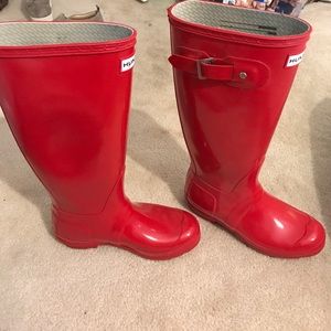 Red tall hunter boots