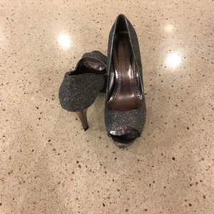Silver open toed heels