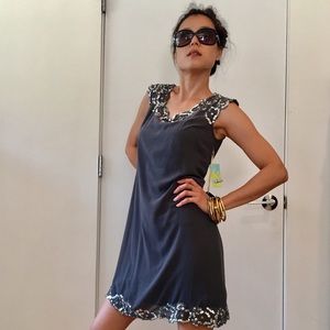 Taupe dress with sequin embroidery