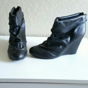 Black Slouch Wedge Booties