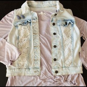 Mission  light denim vest with cream lace detail