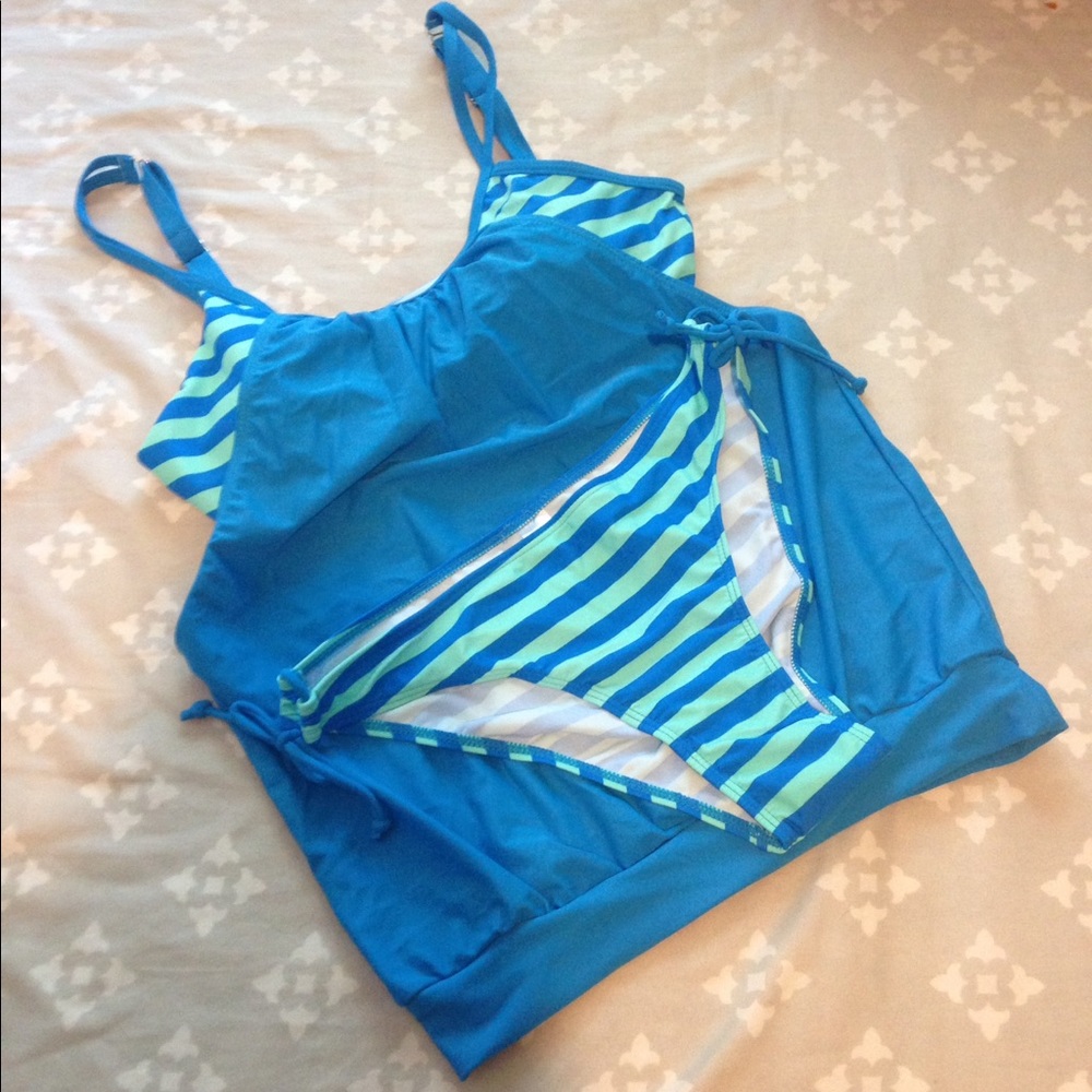 Blue striped tankini
