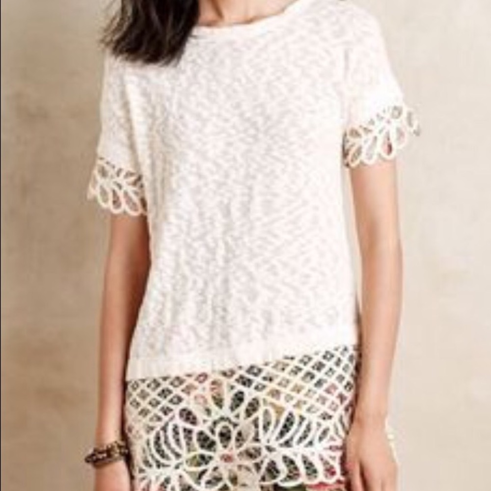 Anthropologie lace trimmed tunic sweater