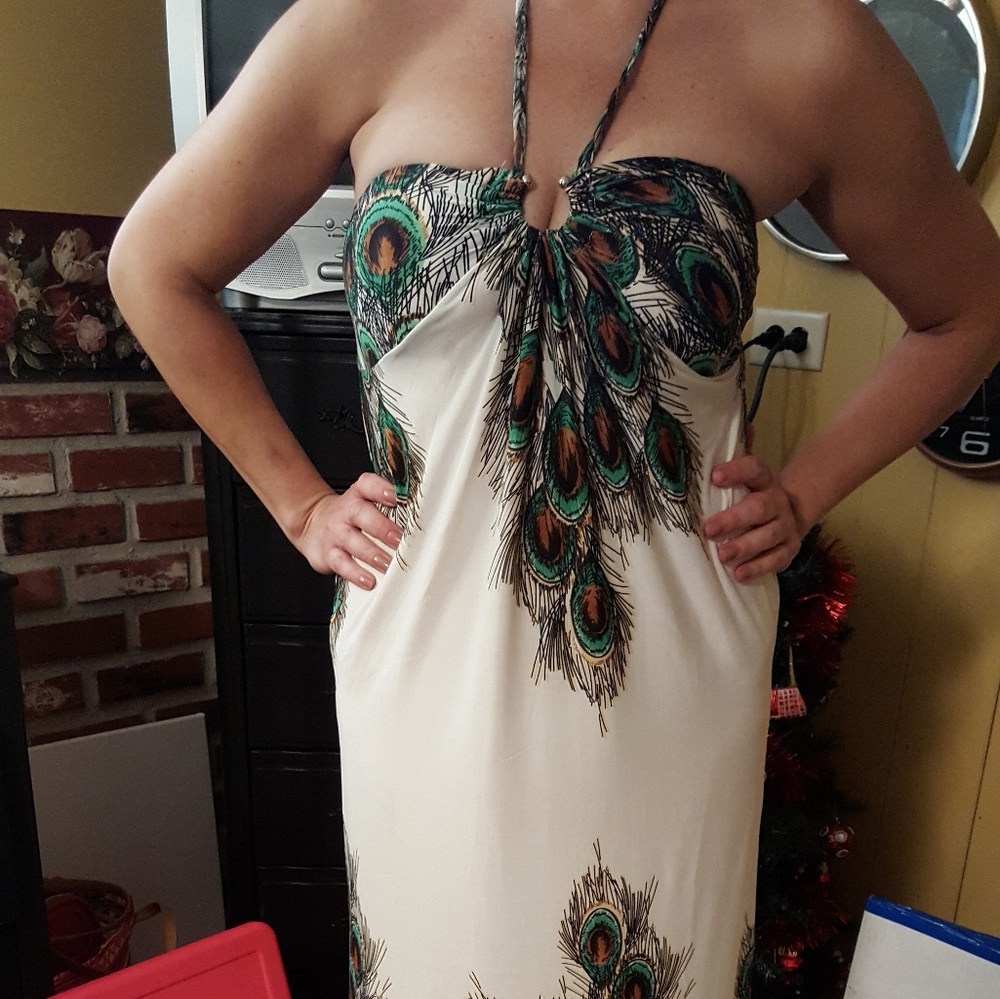 Peacock halter maxi