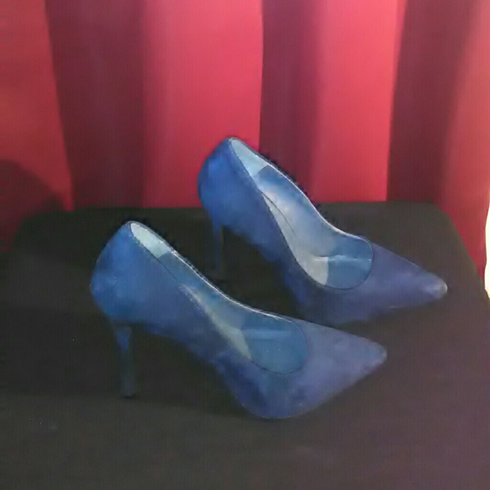 Blue suede heels