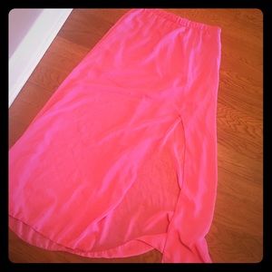 Neon pink long sheer maxi skirt!