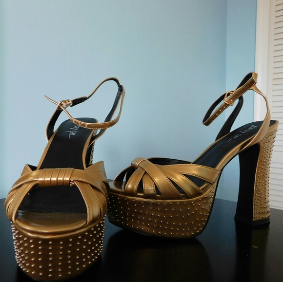 Nasty Gal Shoes - Nasty Gal Gold Vegan Leather Studded Platform