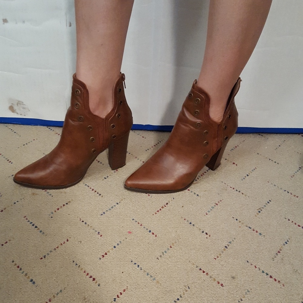 Camel color bootie heels