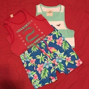 Hollister Swim Trunks/2 Tank Top Bundle