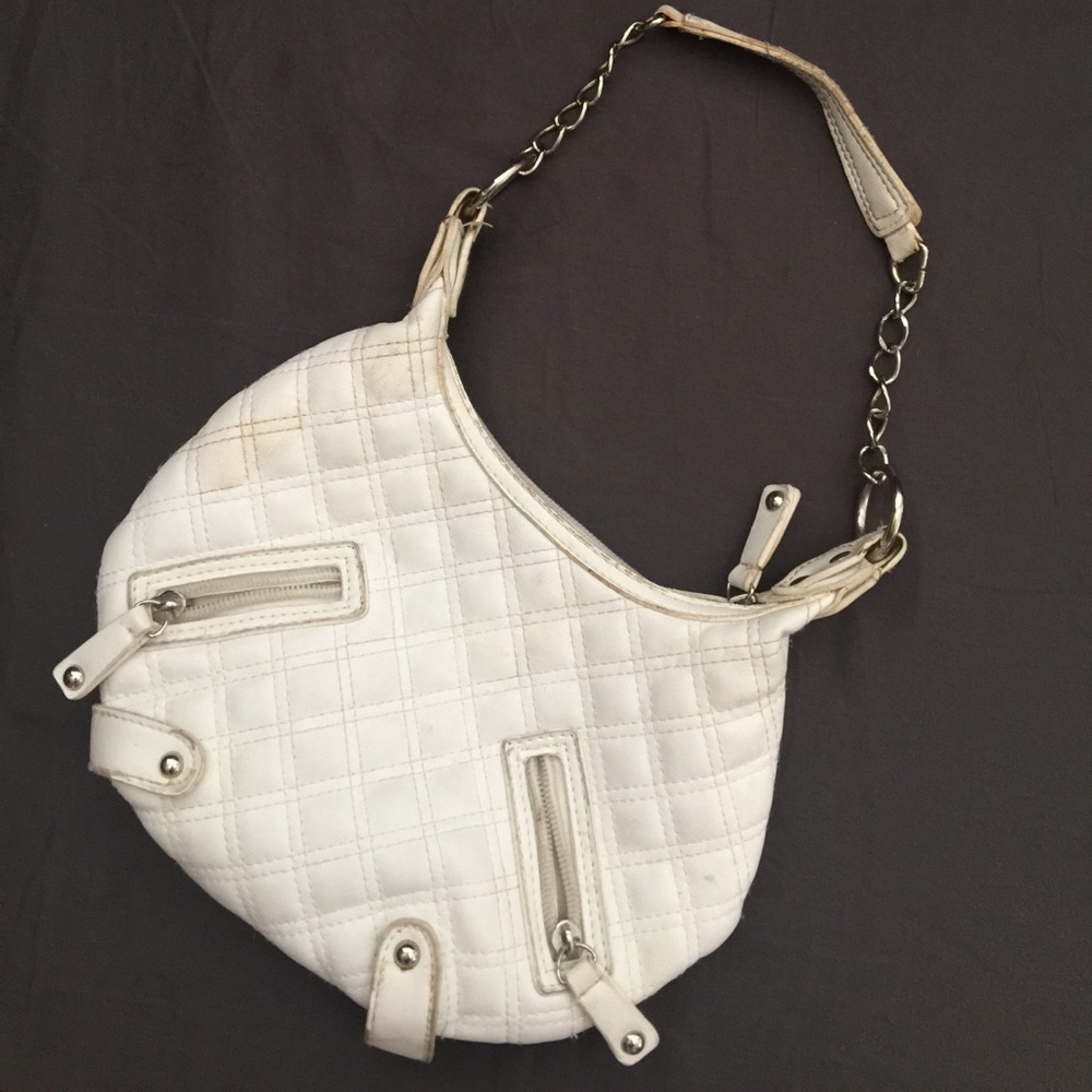 Small white faux leather purse