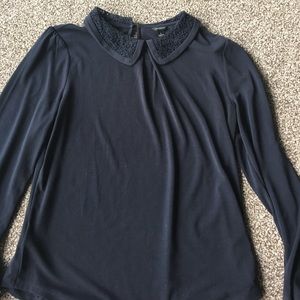 Navy Peter Pan collar Anne Taylor blouse