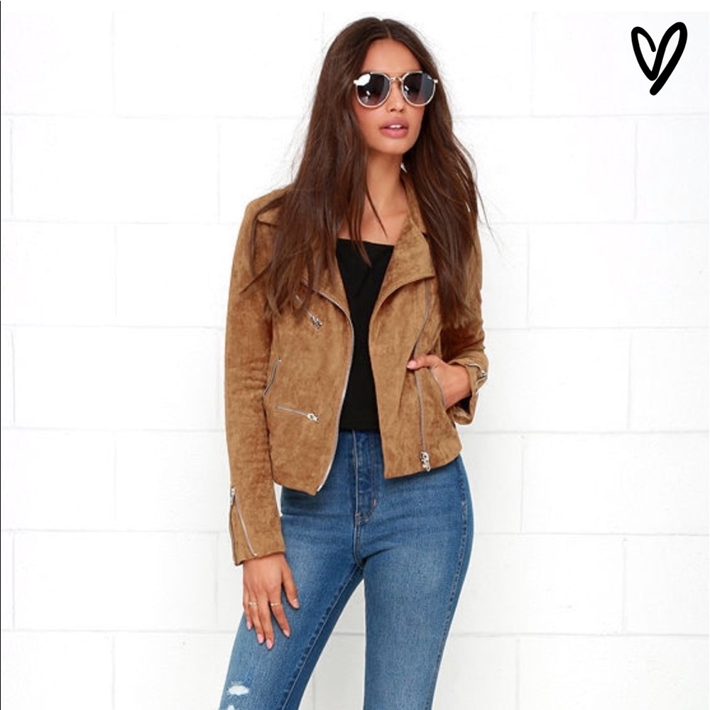 Lulus Suede with Love Tan Suede Moto Jacket