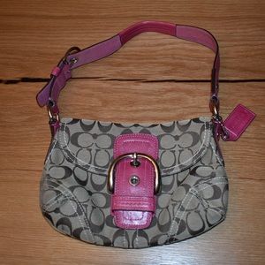 Coach Signature Buckle Flap Purse Pink Brown/Khaki