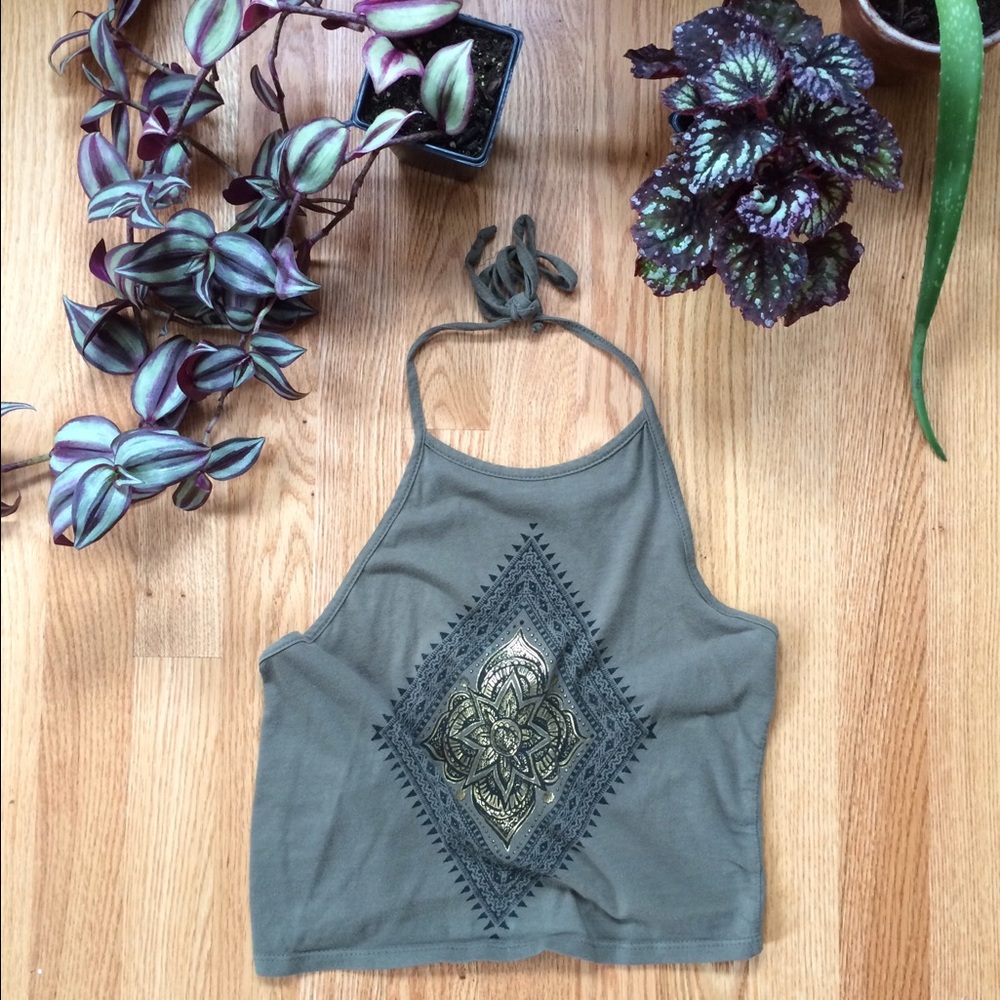Army green halter crop top