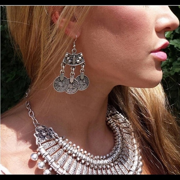 Bohemian style coin drop earrings - Picture 2 of 2