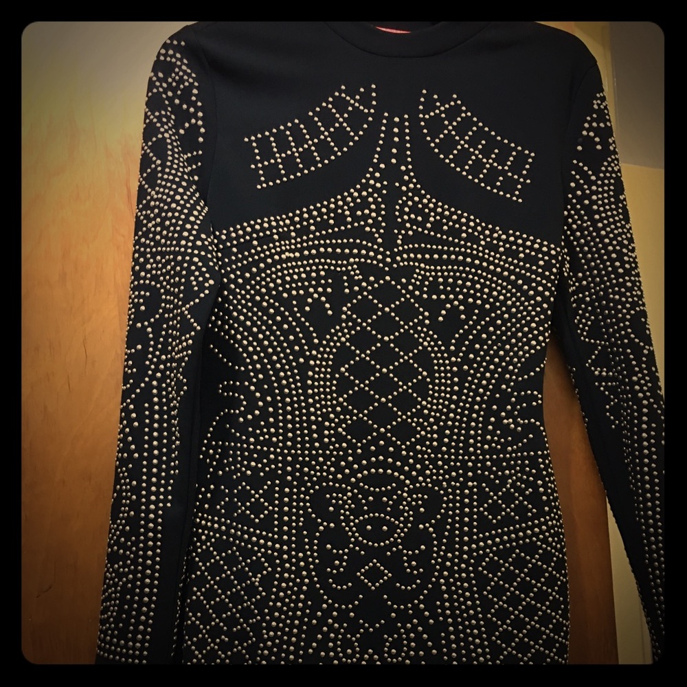 Black with Gold Studded Evening Dress.