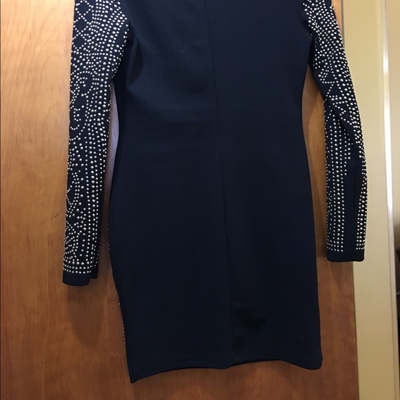 Black with Gold Studded Evening Dress. - Picture 3 of 4