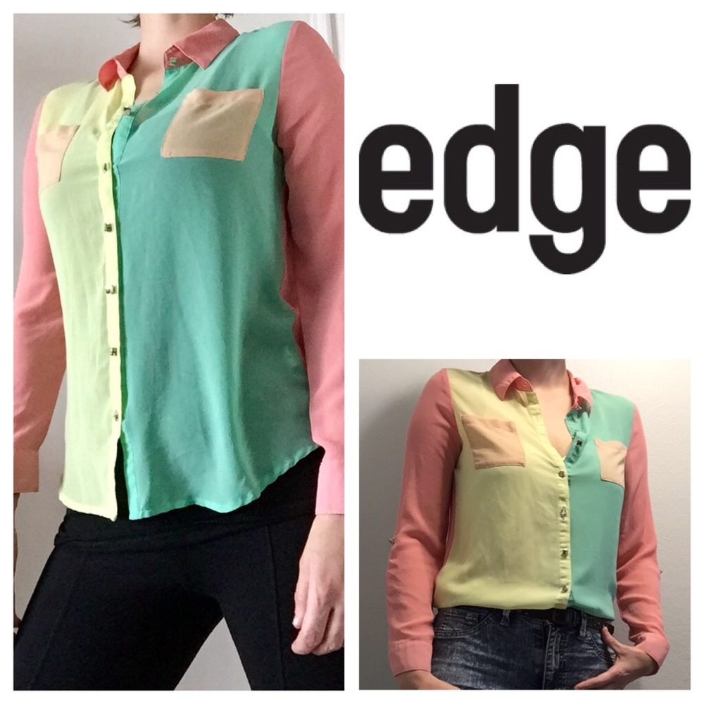 Sheer Multicolored Button Down Blouse