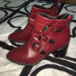 Hot red belted booties