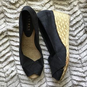 •Lauren Ralph Lauren• Black Wedge Espadrilles