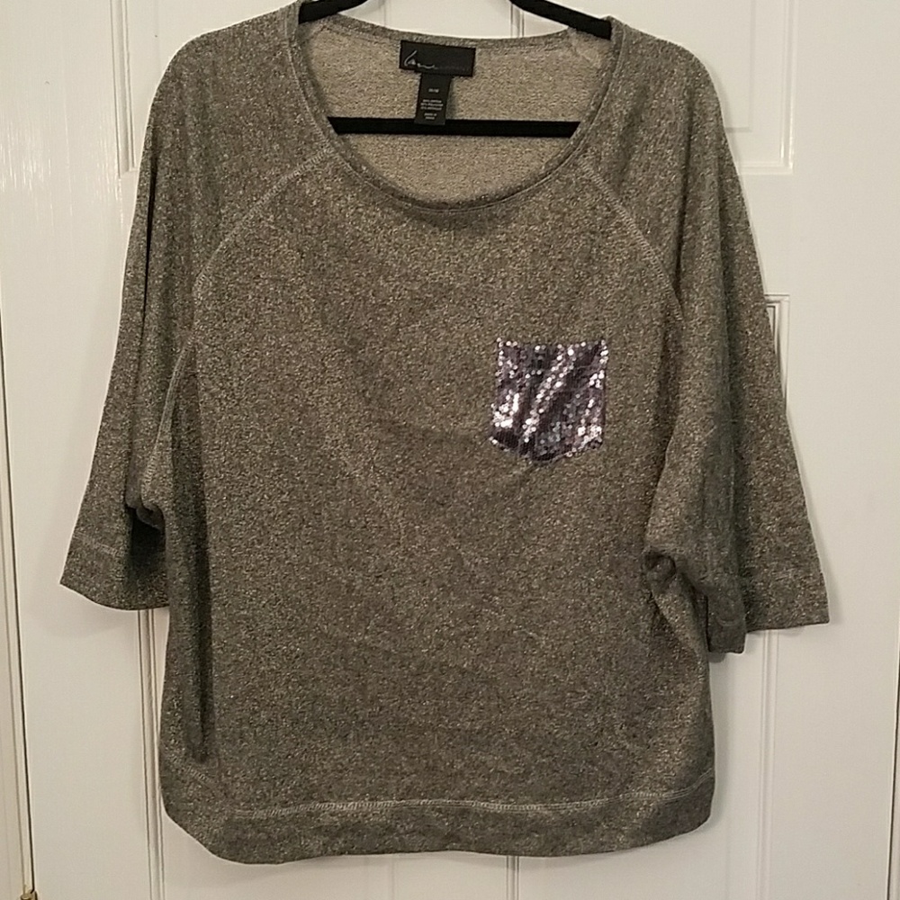 Lane Bryant 14/16 silver glitter/sequin pocket top