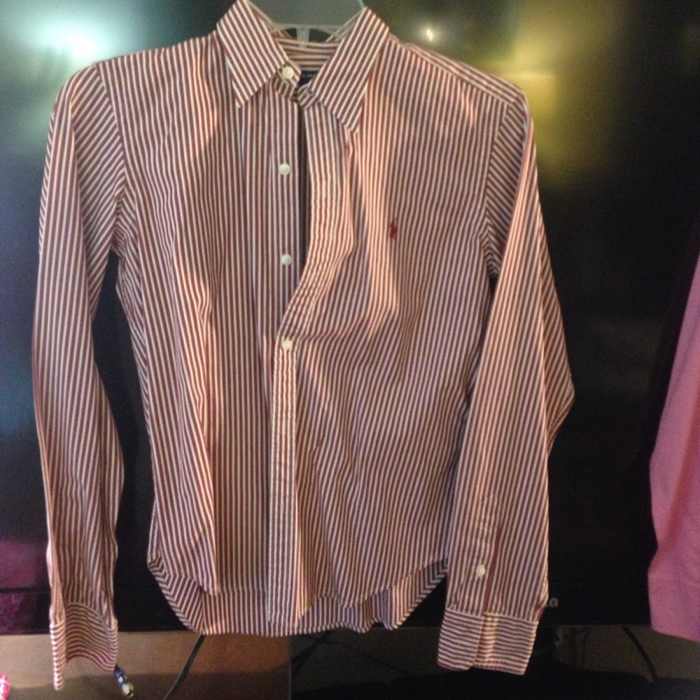 Rust/maroon and white striped Ralph Lauren oxford